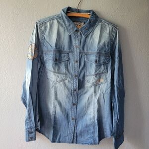 NWT Affliction chambray/ denim top.